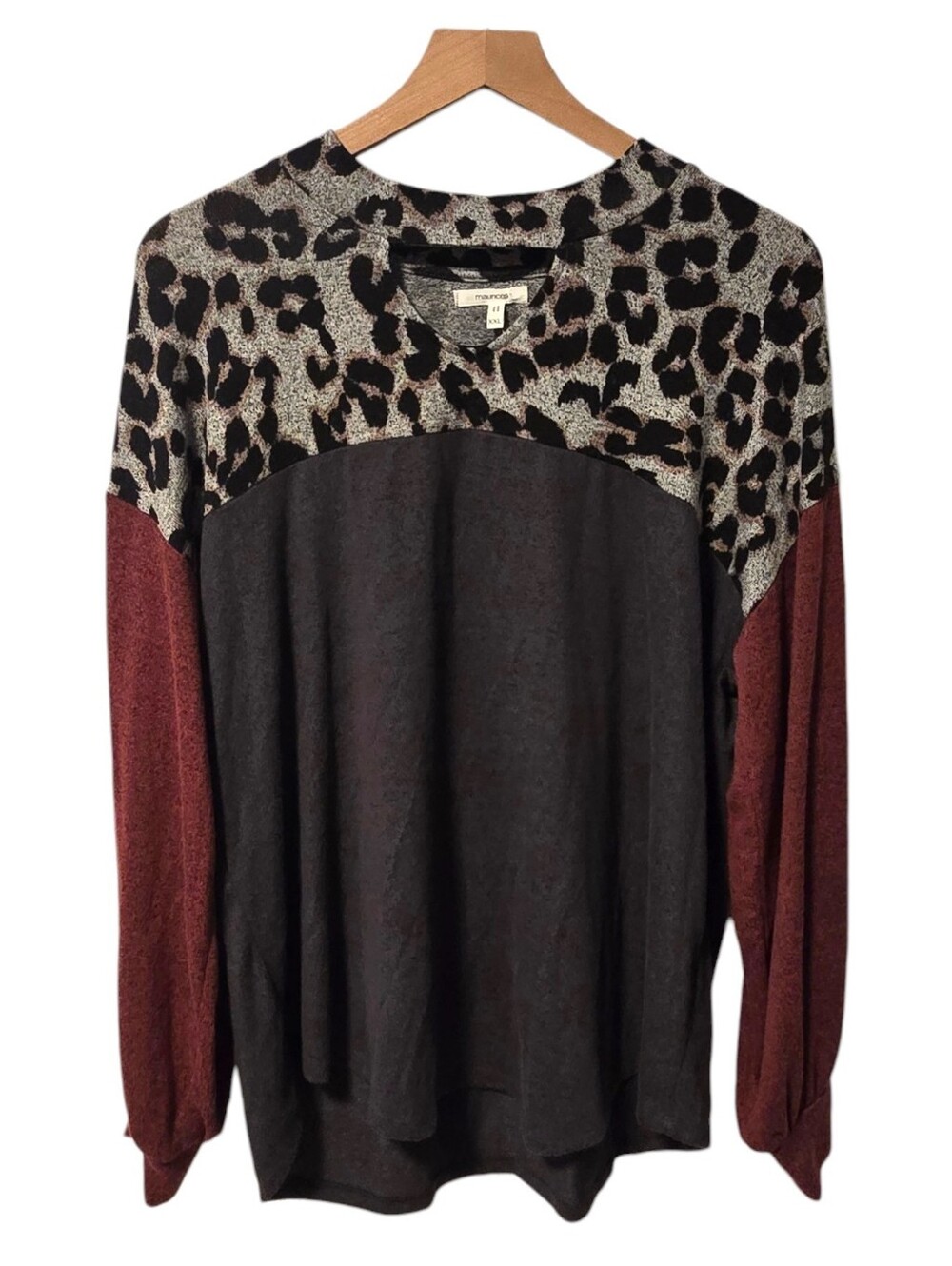 Maurices Colorblock Animal Print Cutout Mixer Long Sleeve Top XXL NWT